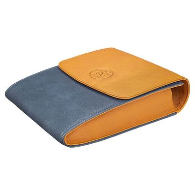 VAUEN Pfeifentasche Easy (640), Navy (beige-blau), Leder mit Magnetverschluss