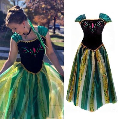 Damen Eiskonigin Konigin Anna Kostum Cosplay Karneval Fasching Prinzessin Kleid*