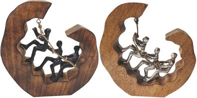 Moderne Skulptur Teamwork aus Aluminium und Mangoholz 22,5 x 5 x 24 cm - Dekofigur