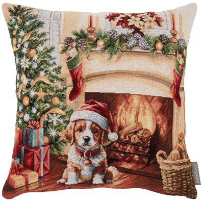 Kissenbezug Weihnachten Kissenhülle 45x45 Gobelin Kissen Hund Made in Germany