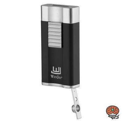 Winjet Premium Wide Flat Zigarren-Feuerzeug schwarz/silber Jet-Flame + Bohrer