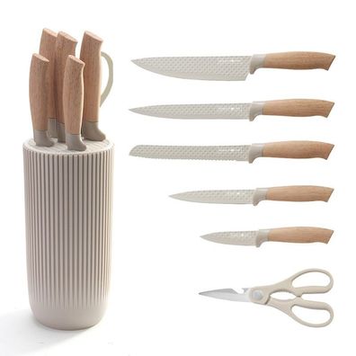 Royalty Line 7-tlg. Messerset mit Block Edelstahl Antihaft Braun Beige