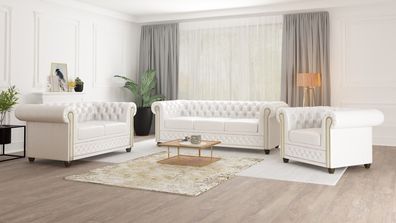 Chloe - Polstergarnitur 3 + 2 + 1 mit Schlaffunktion Chesterfield aus veganem Leder