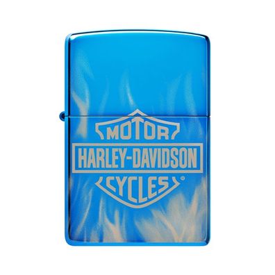Zippo Benzin-Feuerzeug blau poliert mit Harley- Davidson Logo, unbefüllt