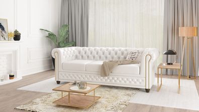 Chloe - Sofa 3 sitzer Chesterfield aus veganem Leder mit Holzfüßen