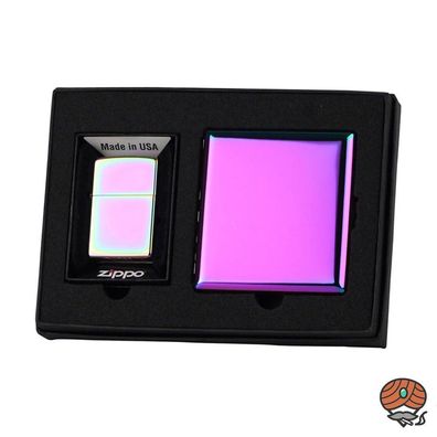 Zippo Geschenk Set Rainbow + Rainbow Etui mit Messing Bügel