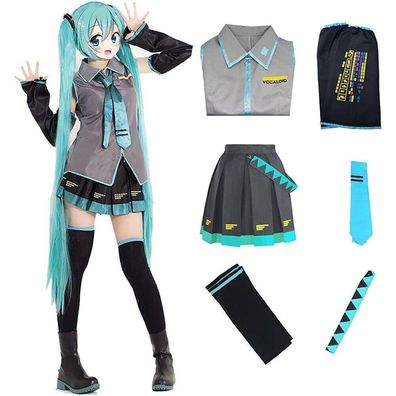 Miku Vocaloid Cosplay Kostum Uniform Outfit Set Damen Karneval Faschings Kostum