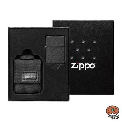 Zippo Geschenk Set, Zippo Black Crackle + Zippo Tasche aus Nylon in schwarz