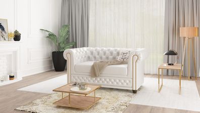 Chloe - Sofa 2 sitzer Chesterfield aus veganem Leder mit Holzfüßen