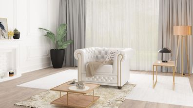 Chloe - Sessel Chesterfield aus veganem Leder mit Holzfüßen