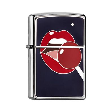 Zippo Benzin-Feuerzeug chrom gebürstet Plakette Lollipop Navy 2008031, unbefüllt