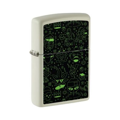 Zippo Benzin-Feuerzeug weiß Doodle Cannabis, Glow in the Dark 60007390, unbefüllt