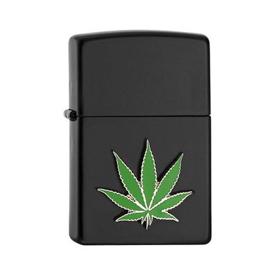 Zippo Benzin-Feuerzeug black Emblem Cannabis Leaf 2008025, unbefüllt