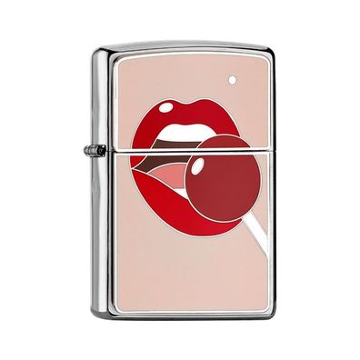 Zippo Benzin-Feuerzeug chrom gebürstet Plakette Lollipop Nude 2008029, unbefüllt