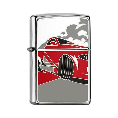 Zippo Benzin-Feuerzeug chrom gebürstet Plakette Racing Car 2008027, unbefüllt