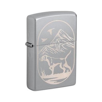 Zippo Benzin-Feuerzeug satin finish gelasert, Hunting Dog 60007371, unbefüllt
