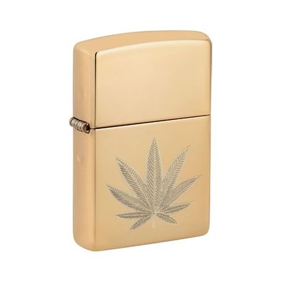 Zippo Benzin-Feuerzeug Messing poliert graviert Cannabis Leaf 60007419 unbefüllt