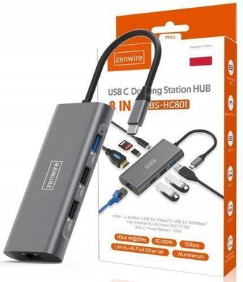 HUB Adapter USB-C 9W1 HDMI 4K USB 3.0 micro SD Ethernet Zenwire HC801 für Macbook