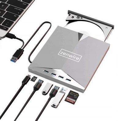 Tragbares externes Laufwerk CD-Leser DVD-Player Brenner HUB USB-C 3.0 Zenwire H61