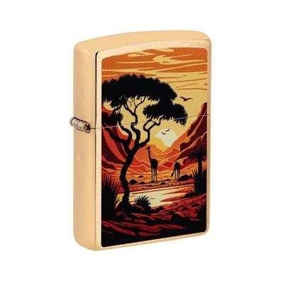Zippo Benzin-Feuerzeug Messing gebürstet, Giraffes Safari 60007377, unbefüllt