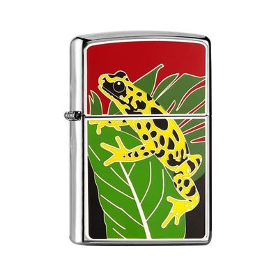 Zippo Benzin-Feuerzeug chrom Plakette Golden Poison Frog 2008035, unbefüllt