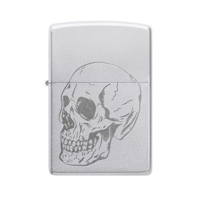 Zippo Benzin-Feuerzeug satin Finish, graviert Skull 60007480, unbefüllt