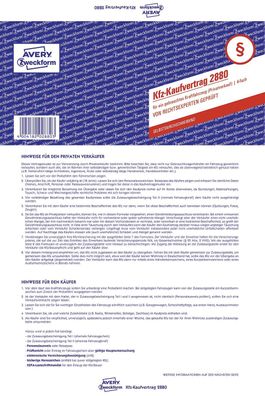 5x Avery Zweckform 2880 Kaufvertrag gebrauchtes Kfz DIN A4 selbstdurchschreibend blau