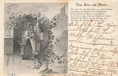 AK Künstlerkarte, "Das Haus am Rhein", gelaufen am 21.05.1900