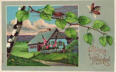 AK Künstlerkarte, "Frohe Pfingsten", gelaufen am 15.05.1910