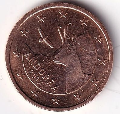 2 Cent Münze Andorra- 2017 - "Pyrenäen-Gämße und Greifvögel"