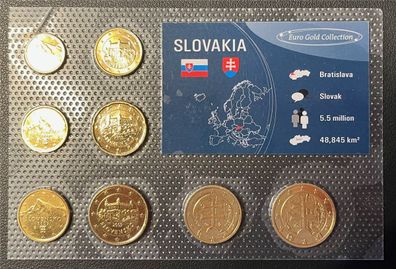 KMS - Slowakei 2009 - EURO-Motivsatz - vergoldet ("auf Folie verschweißt")