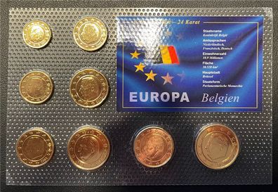 KMS - Belgien - EURO-Motivsatz - "Echt vergoldet", (Folie verschweißt)