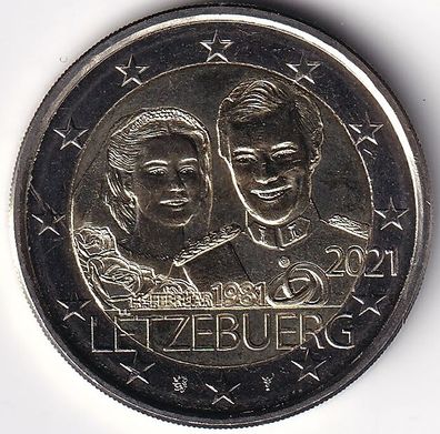 2 Euro Gedenkmünze Luxemburg - 2021 - "40. Hochzeitstag v. Großherzog Henri" (ST)
