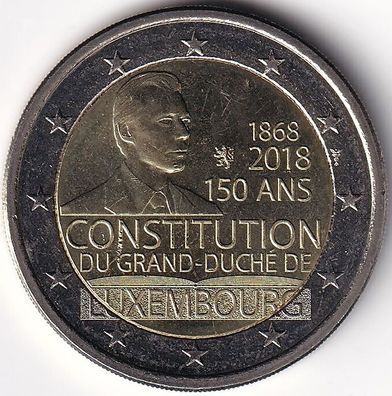 2 Euro Gedenkmünze Luxemburg - 2018 - "150. Jahrestag d. Verfassung d. Großherzogtums