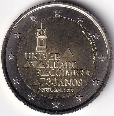 2 Euro Gedenkmünze Potugal - 2020 - "730. Jahrestag d. Universität v. Coimbra"