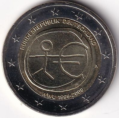 2 Euro Gedenkmünze Deutschland - 2009 - "Zehnjähriges Bestehen d. Wirtschafts u. Währ