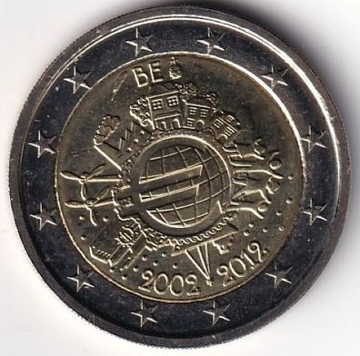 2 Euro Gedenkmünze Belgien - 2012 - "10 Jahre Euro Bargeld im Zahlungsverkehr"