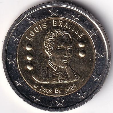 2 Euro Gedenkmünze Belgien - 2009 - "200. Geburtstag v. Louis Braille"