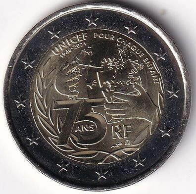 2 Euro Gedenkmünze Frankreich - 2021 - "75 Jahre UNICEF"