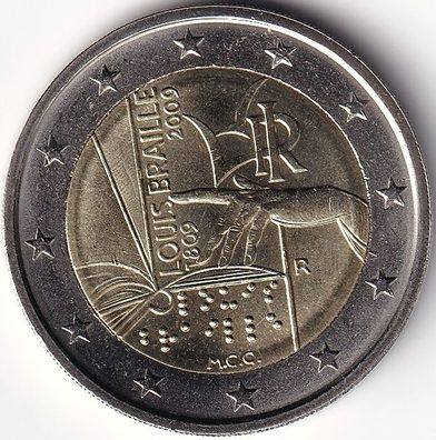 2 Euro Gedenkmünze Italien - 2009 - "200. Geburtstag v. Louis Braille"
