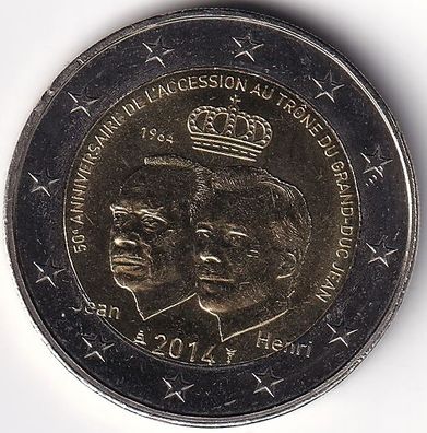 2 Euro Gedenkmünze Luxemburg - 2014 - "50. Jahrestag d. Thronbesteigung v. Großherzog