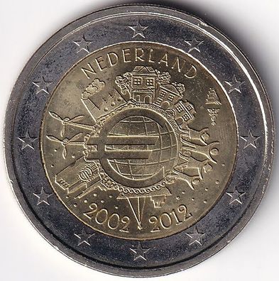2 Euro Gedenkmünze Niederlande - 2012 - "10 Jahre Euro Bargeld"