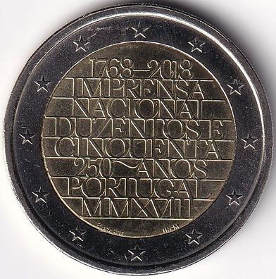 2 Euro Gedenkmünze Potugal - 2018 - "250 Jahre Staatsdruckerei u. Münzprägeanstalt"