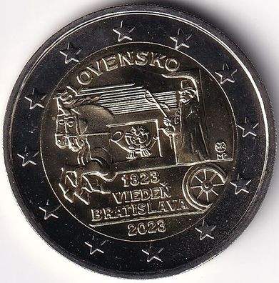 2 Euro Gedenkmünze Slowakei - 2023 - "200. Jahrestag Perdeschnellpost Wien-Bratislava