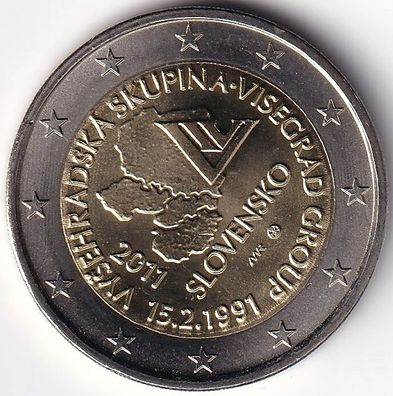 2 Euro Gedenkmünze Slowakei - 2011 - "20. Jahrestag Gründung Visegrad-Gruppe"