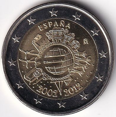 2 Euro Gedenkmünze Spanien - 2012 - "10 Jahre Euro Bargeld"