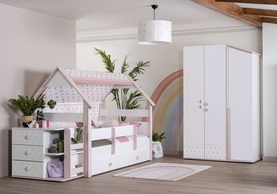 Kinderzimmer-Set Rainbow in Weiß/Rosa 4-Teilig