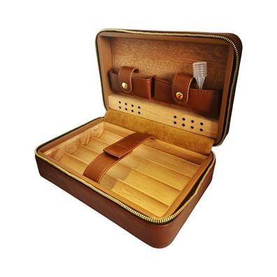 Passatore Reisehumidor - Lederoptik - hellbraun für 4 Zigarren
