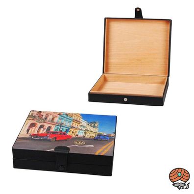 Hauser Humidor mit Karibik-Motiv, Holz und Leder, für ca. 8 bis 10 Zigarren