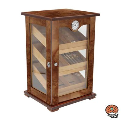 Hauser Humidor Schrank mit Glastür, Wurzelholzdekor, für ca. 120 Zigarren